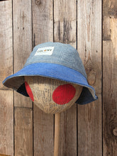 Load image into Gallery viewer, Reworked Denim Bucket Hat Rust Dragonfly/Pink Woodlouse Age 4 - 10 Years