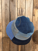 Load image into Gallery viewer, Reworked Denim Bucket Hat Rust Dragonfly/Pink Woodlouse Age 4 - 10 Years