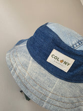 Load image into Gallery viewer, Reworked Denim Bucket Hat Blue Woodlouse/Purple Check Age 2 - 4 Years