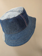 Load image into Gallery viewer, Reworked Denim Bucket Hat Blue Woodlouse/Purple Check Age 2 - 4 Years