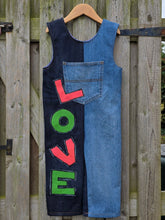 Load image into Gallery viewer, Unisex 'Reworked' Kids Denim 'LOVE' Dungarees Age 2-3 Years
