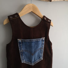 Load image into Gallery viewer, Rich Chocolate Brown Cord Dungarees with Denim Pocket Age 1-2 Years
