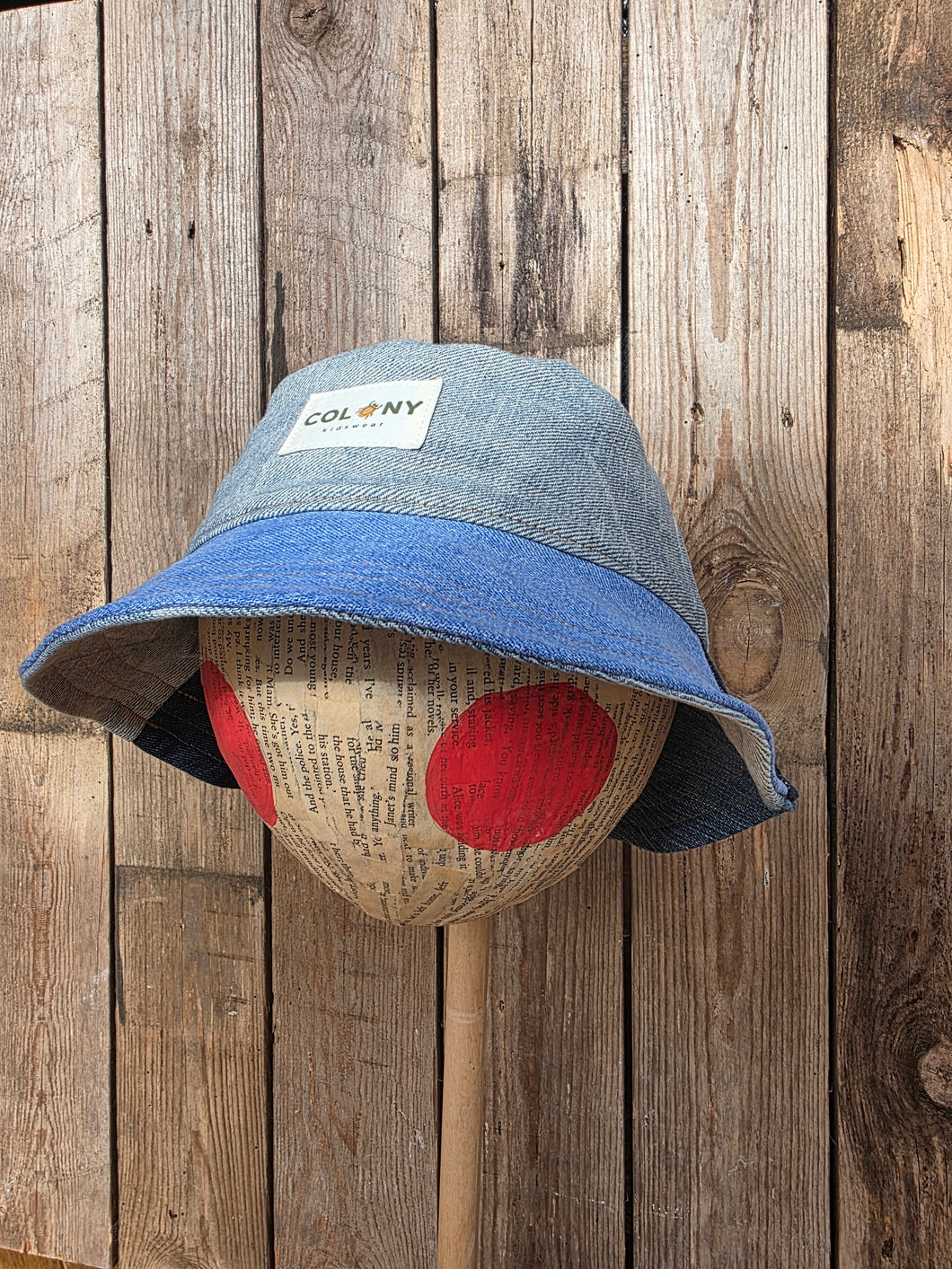 Reworked Denim Bucket Hat Rust Dragonfly/Pink Woodlouse Age 4 - 10 Years