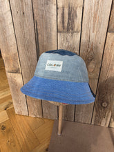 Load image into Gallery viewer, Reworked Denim Bucket Hat Rust Dragonfly/Pink Woodlouse Age 4 - 10 Years
