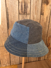 Load image into Gallery viewer, Reworked Denim Bucket Hat Rust Dragonfly Age 4 - 10 Years
