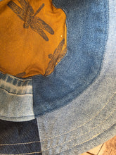 Load image into Gallery viewer, Reworked Denim Bucket Hat Rust Dragonfly Age 4 - 10 Years
