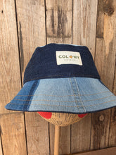 Load image into Gallery viewer, Reworked Denim Bucket Hat Spearmint Dragonfly/Purple Dragonfly Age 4 - 10 Years
