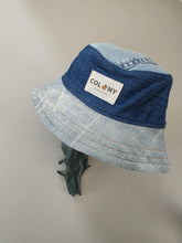 Load image into Gallery viewer, Reworked Denim Bucket Hat Blue Woodlouse/Purple Check Age 2 - 4 Years
