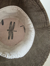 Load image into Gallery viewer, Reworked Corduroy Bucket Hat Pink Dragonfly/Sand Linen Age 2 - 4 Years
