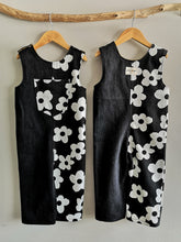 Load image into Gallery viewer, Monochrome Flower Unisex &#39;Reworked&#39; Kids Denim Dungarees Age 2-3 Years
