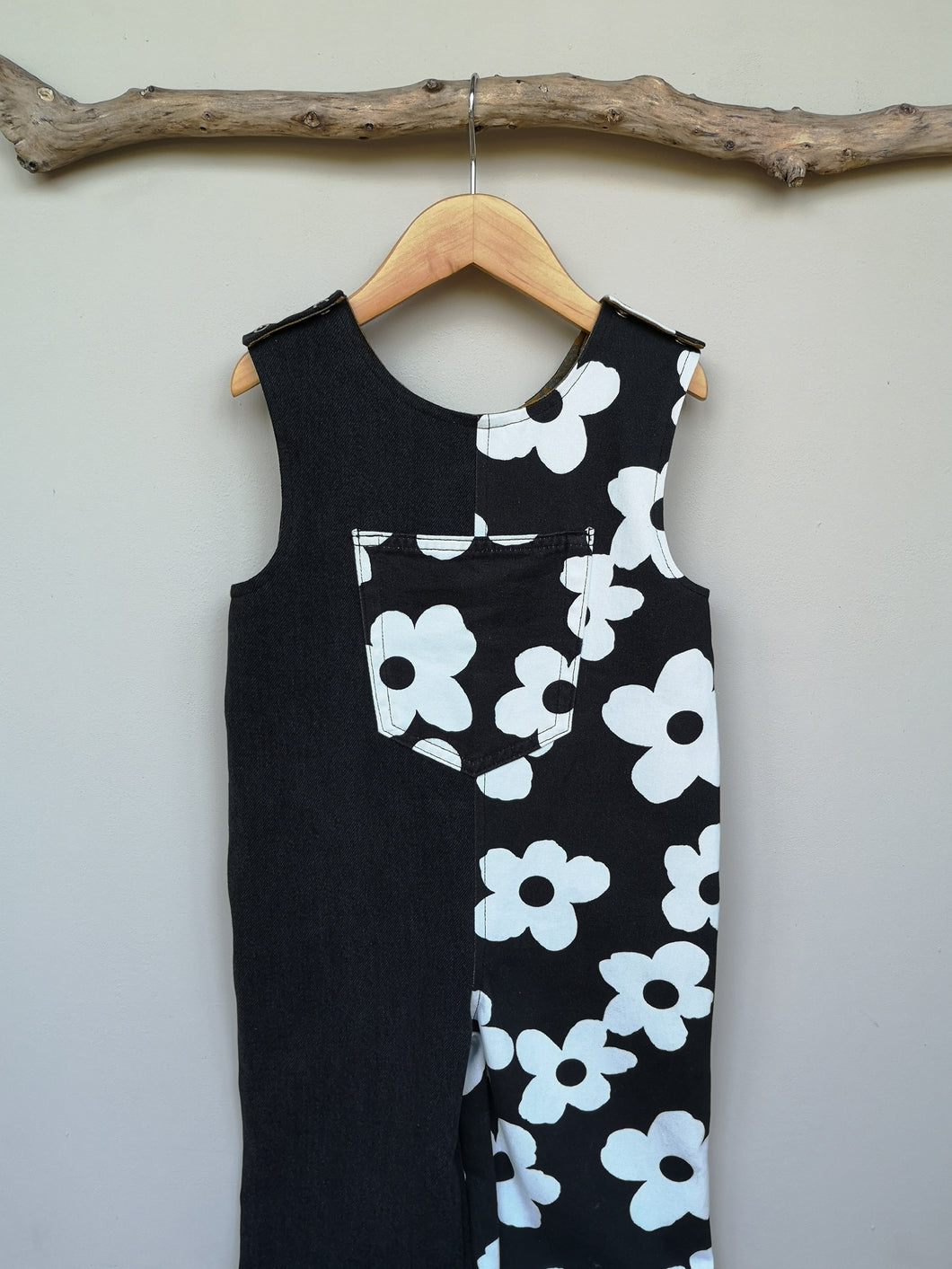 Monochrome Flower Unisex 'Reworked' Kids Denim Dungarees Age 2-3 Years