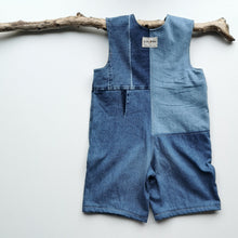 Load image into Gallery viewer, Short &#39;Reworked&#39; unisex denim childrens dungarees Age 6-7 years
