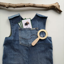 Load image into Gallery viewer, Short &#39;Reworked&#39; unisex denim childrens dungarees Age 6-7 years
