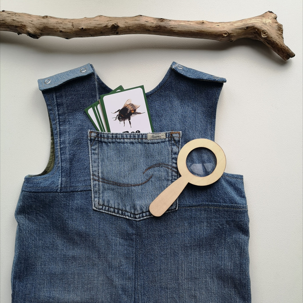 Short 'Reworked' unisex denim childrens dungarees Age 6-7 years